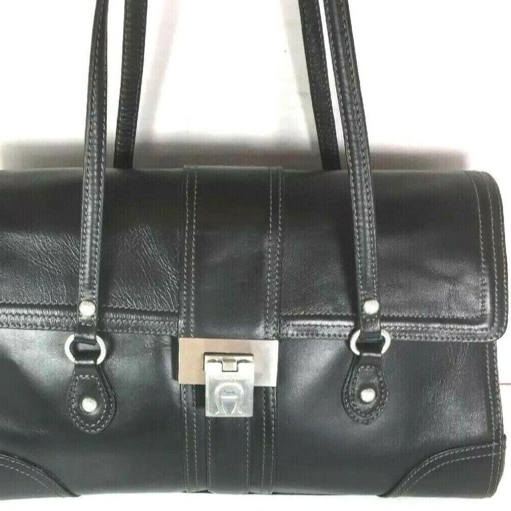 Etienne Aigner Large Black Structured Leather Bag